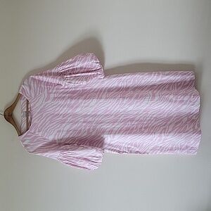 Chico's Pink White Balloon Sleeve Zebra Print Midi Dress Size 4/Small